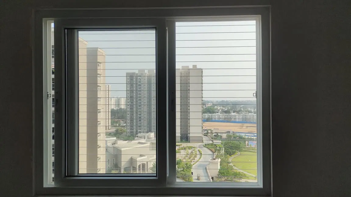 Bird protection net installed on apartment balcony